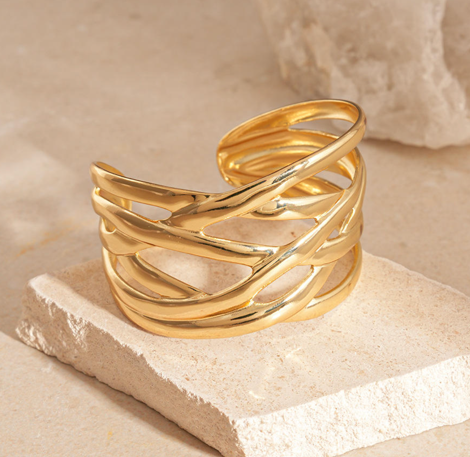 Irregular Multi-Layer Interlocking Statement Bracelet