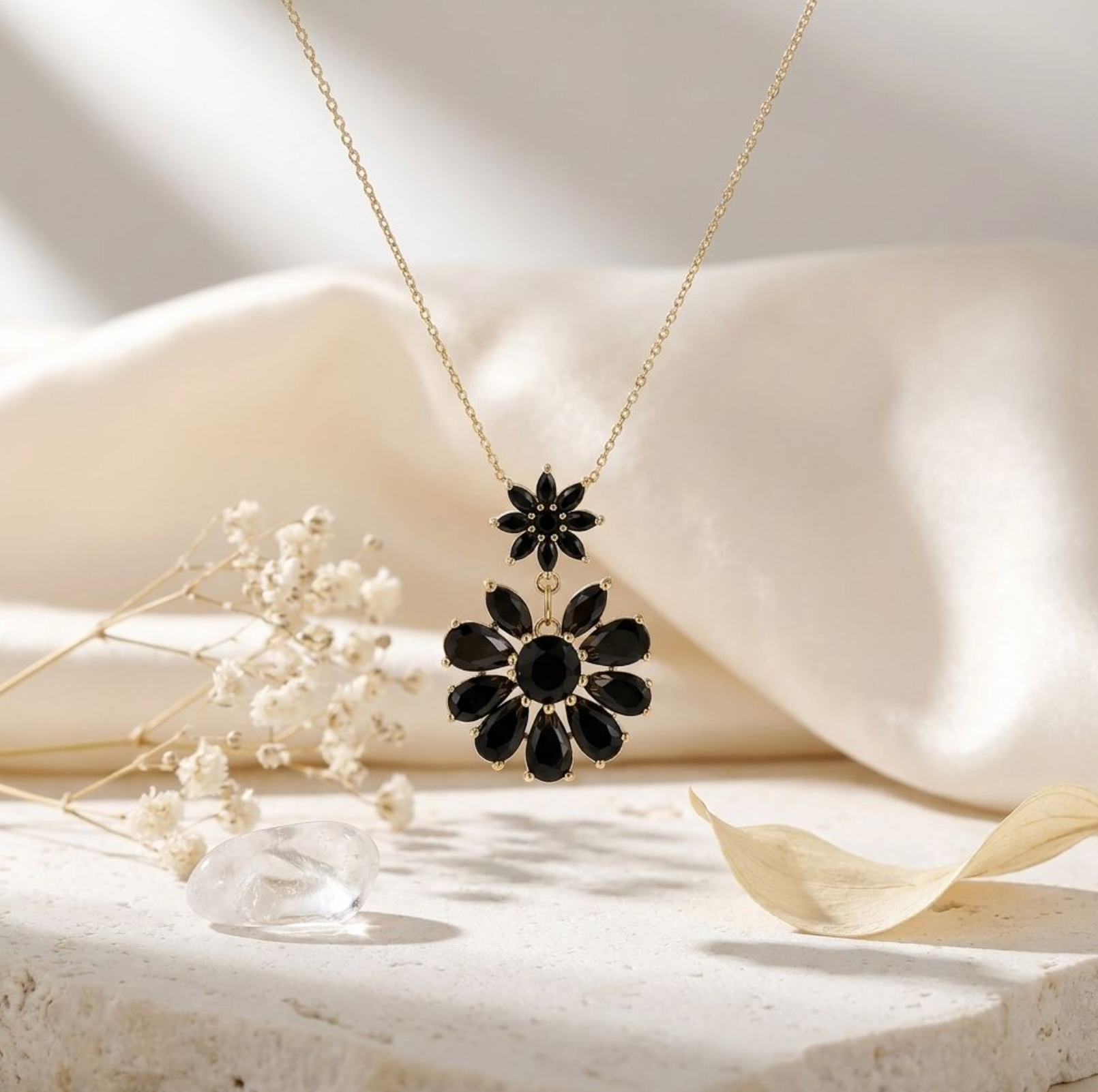 Elegant Double Bloom Pendant Necklace