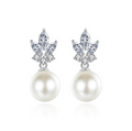 Leaf Marquise Zircon & Pearl Dangle Earrings