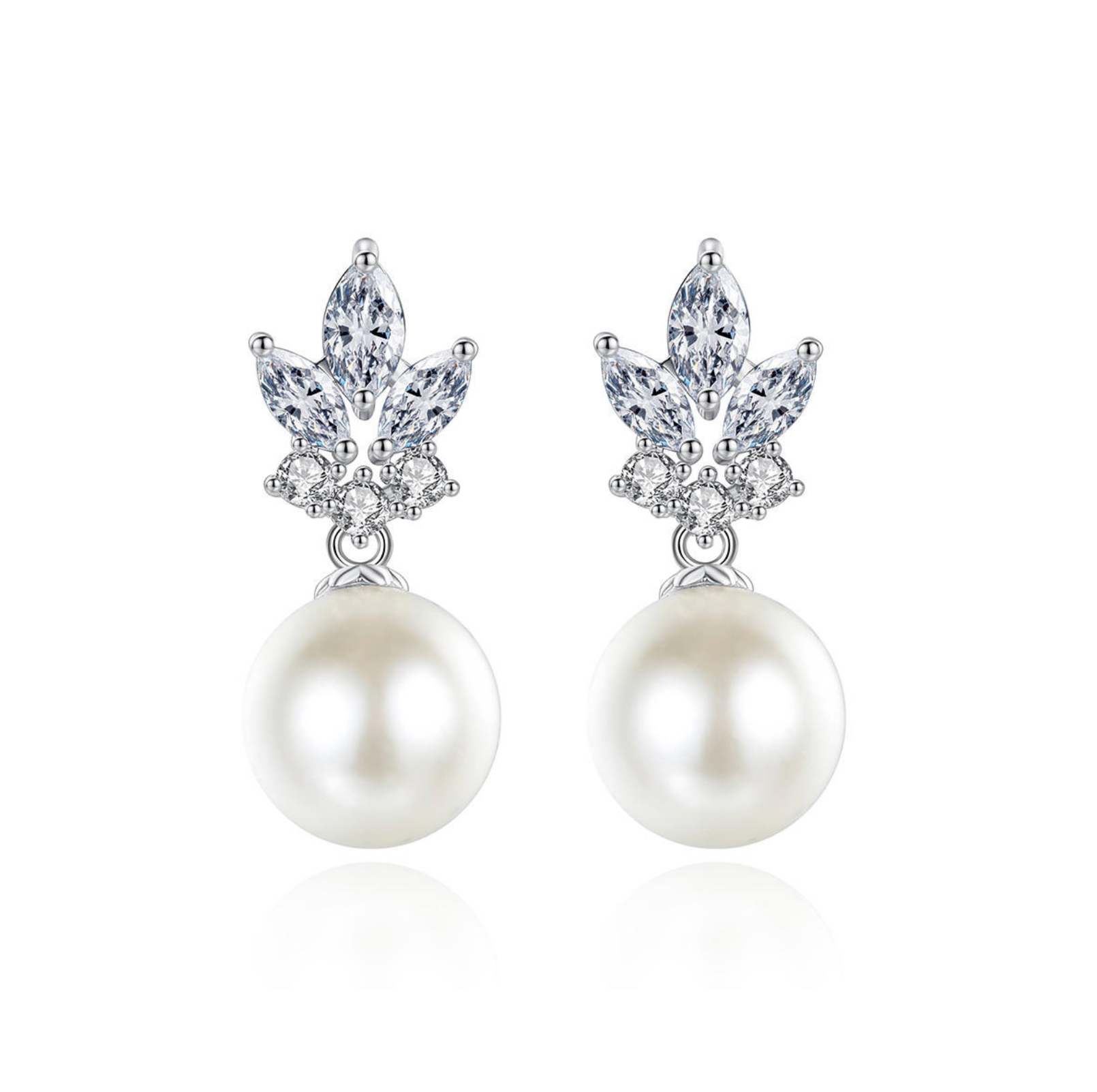 Leaf Marquise Zircon & Pearl Dangle Earrings