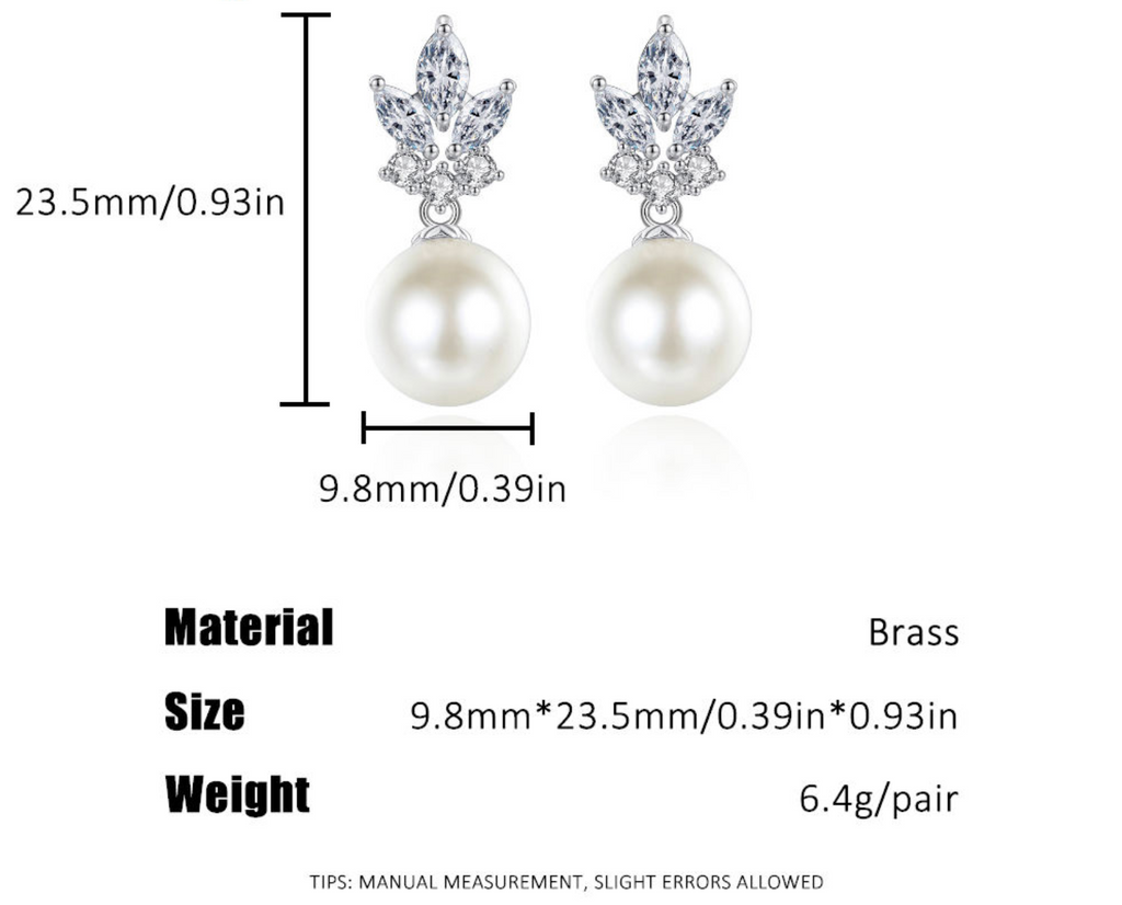 Leaf Marquise Zircon & Pearl Dangle Earrings