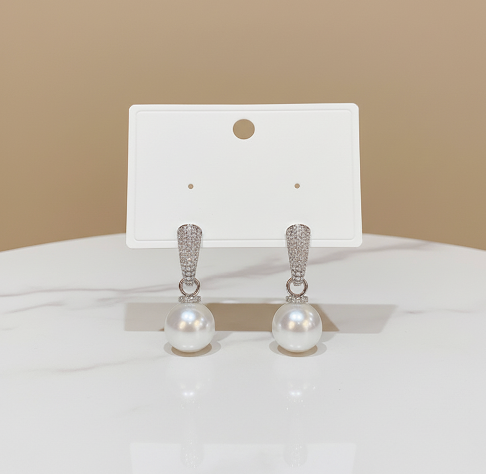 Sparkling CZ Pearl Huggie Hoop Earrings
