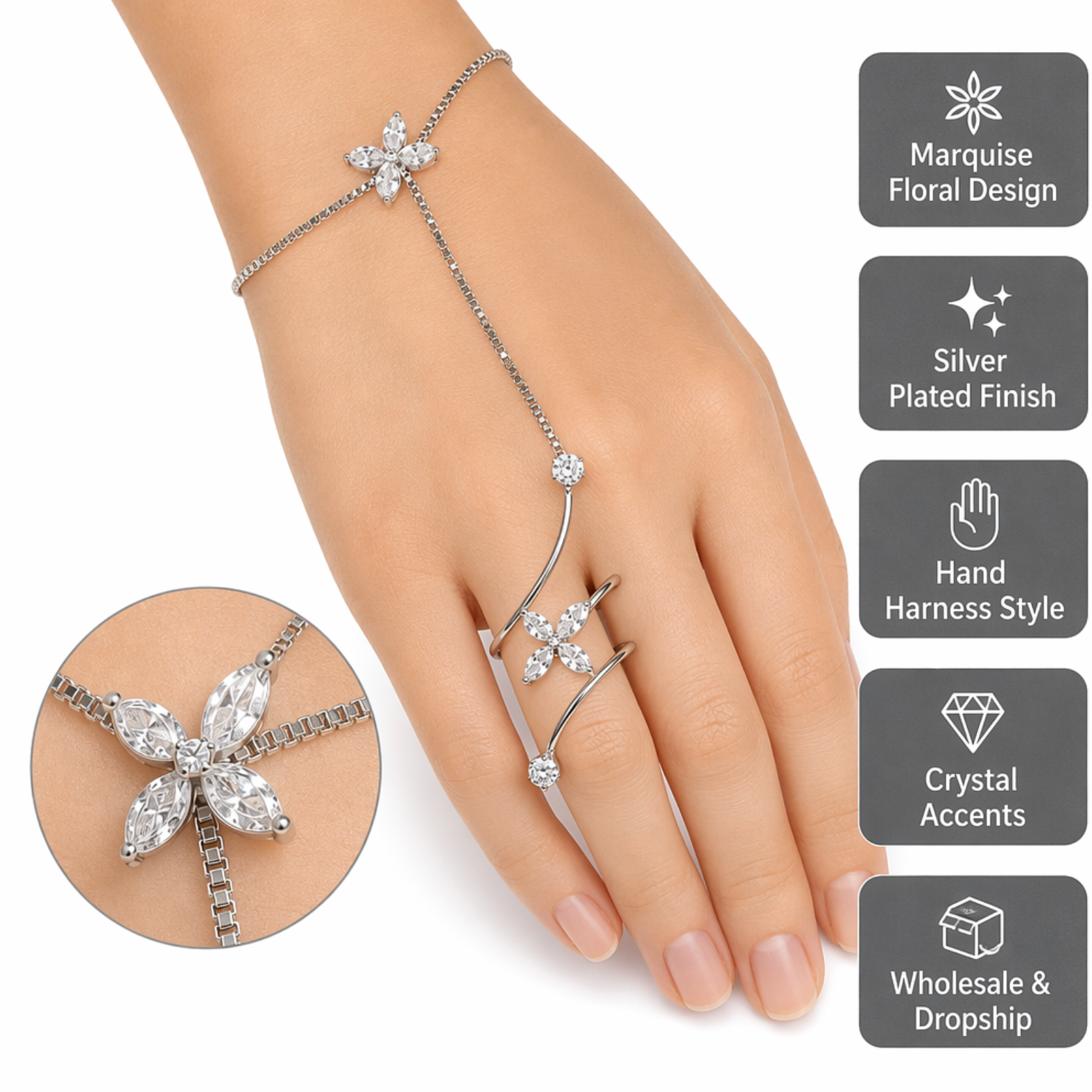 Elegant Silver-Plated Butterfly Hand Chain Bracelet