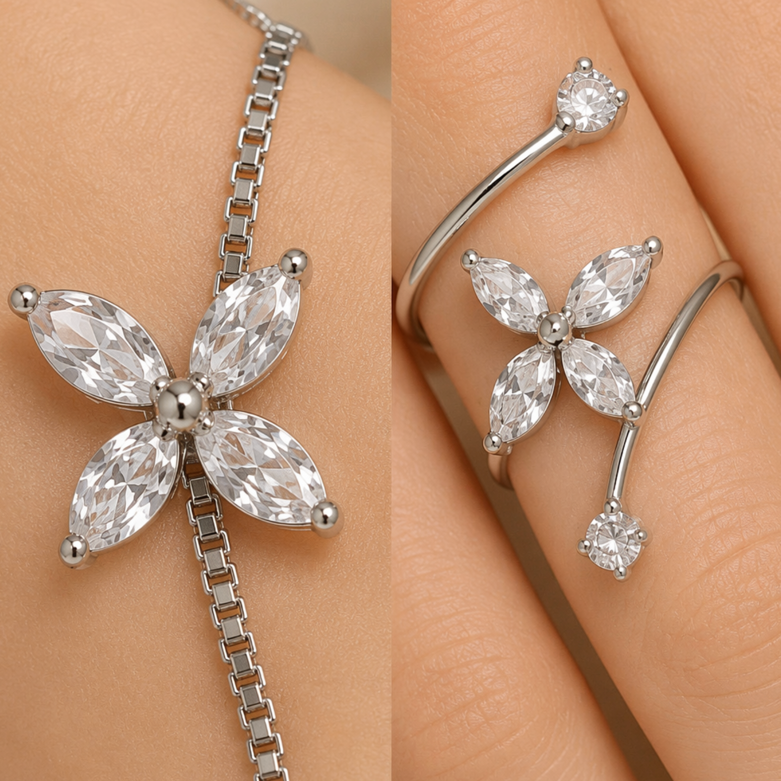 Elegant Silver-Plated Butterfly Hand Chain Bracelet