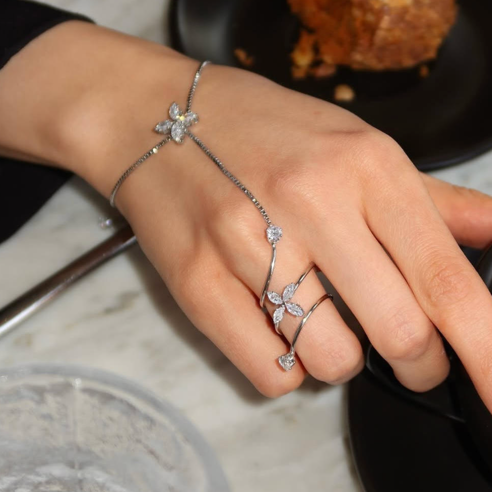 Elegant Silver-Plated Butterfly Hand Chain Bracelet